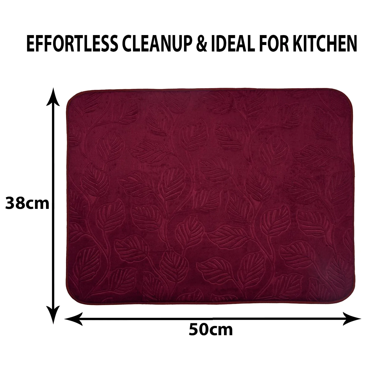 Kuber Industries Dish Dry Mat | Microfiber Self Drying Mat | Kitchen Drying Mat | Water Absorbent Kitchen Mat | Embossed Dish Dry Mat | 38x50 | Pack of 2 | Cream & Maroon