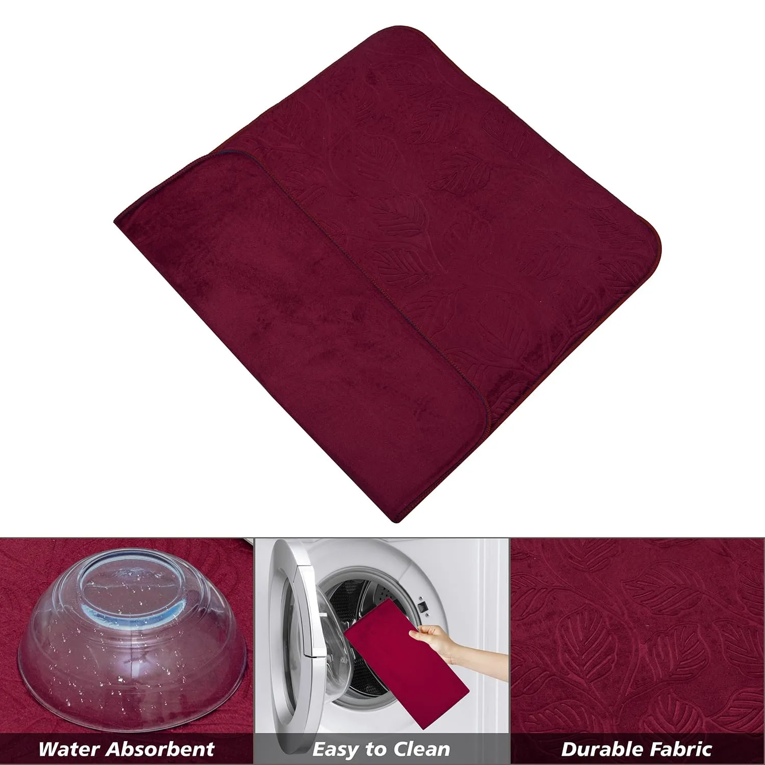 Kuber Industries Dish Dry Mat | Microfiber Self Drying Mat | Kitchen Drying Mat | Water Absorbent Kitchen Mat | Embossed Dish Dry Mat | 50x70 | Pack of 2 | Golden & Maroon