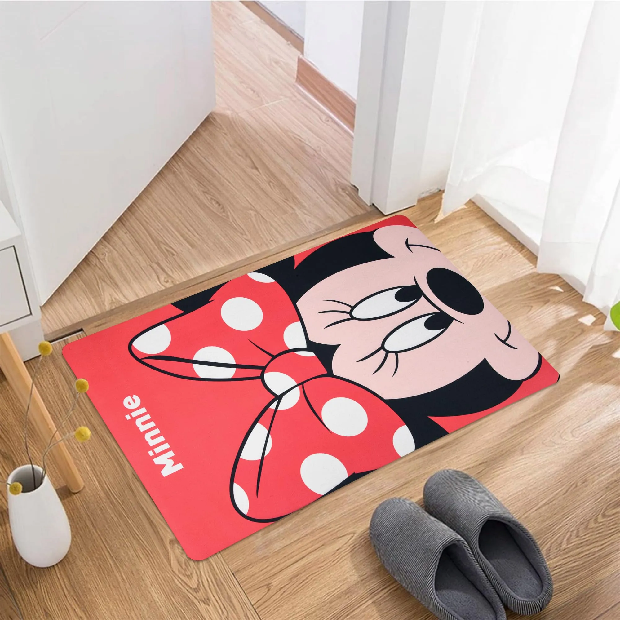 Kuber Industries Disney Minnie Bathmat | Anti Skid Door Mat | Super Absorbent Bath Mat | Rubber Floor Mat for Home | Quick-Drying Non-Slip Floor Mat | HY019 | Red