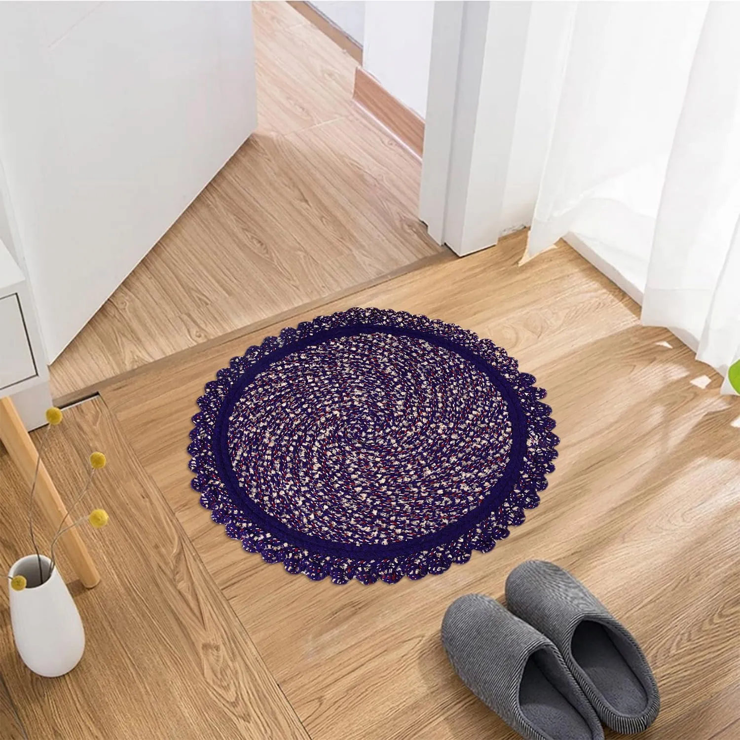 Kuber Industries Door Mat | Round Shape Feather Door Mat | Cotton Reversible Mat | Door Mat for Kitchen | Door Mat for Home | 20 Inch | Large | Pack of 2 | Multi