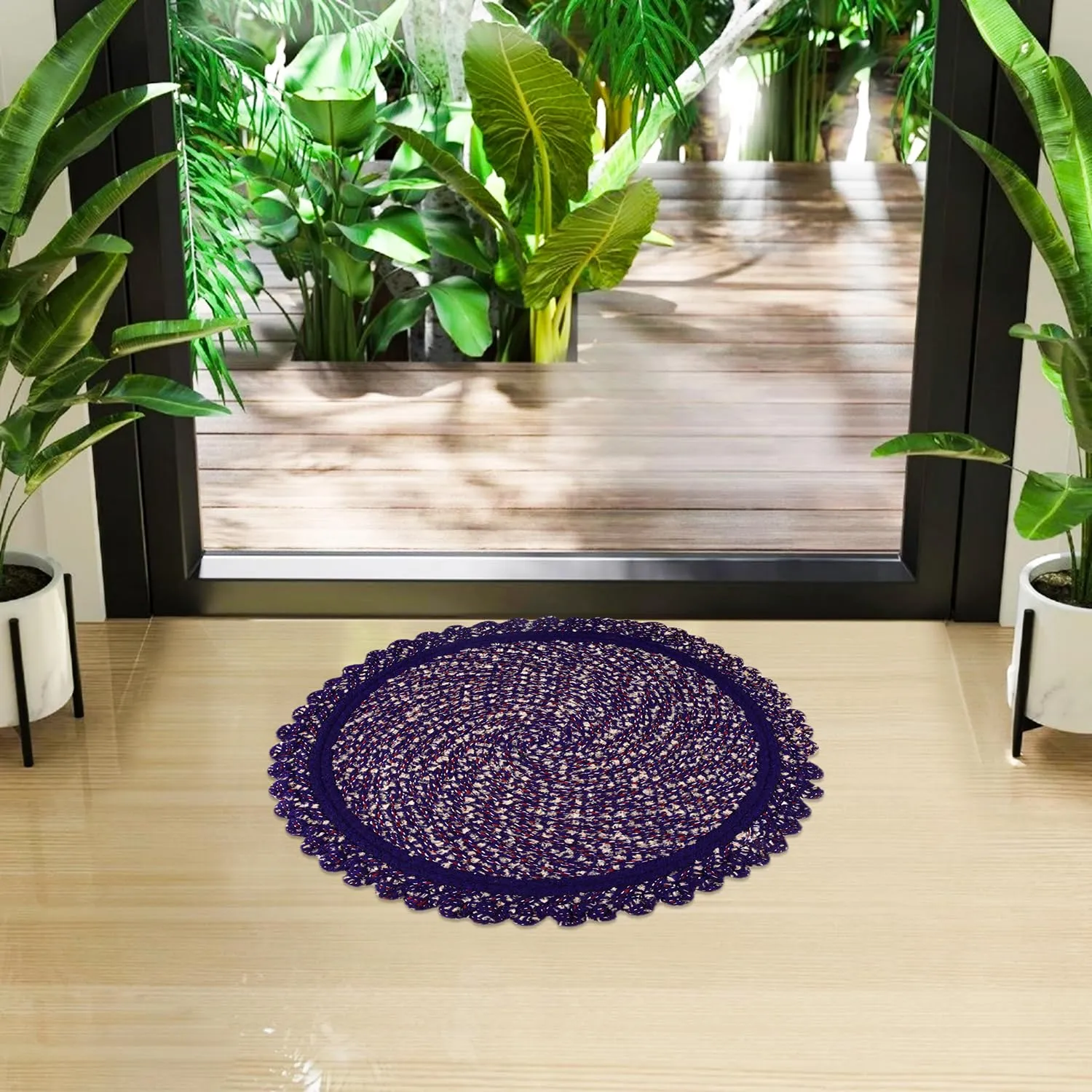 Kuber Industries Door Mat | Round Shape Feather Door Mat | Cotton Reversible Mat | Door Mat for Kitchen | Door Mat for Home | 20 Inch | Large | Pack of 2 | Purple