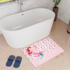 Kuber Industries Little Mermaid Bathmat | Anti Skid Door Mat | Super Absorbent Bath Mat | Rubber Floor Mat for Home | Quick-Drying Non-Slip Floor Mat | HY018 | Pink