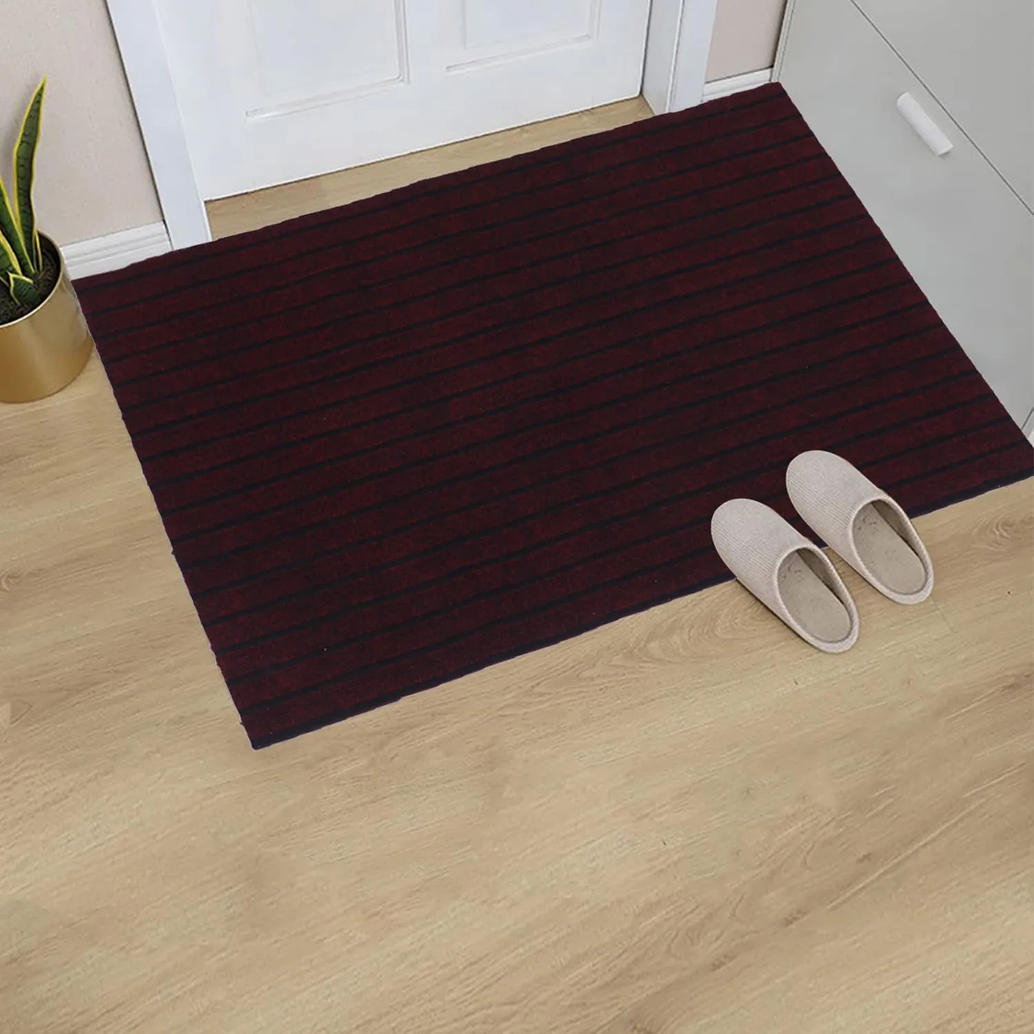 Kuber Industries Microfiber Striped Design Anti-Skid & Water Absorbent Door Mat for Indoor & Outdoor,16"x 24",(Maroon)