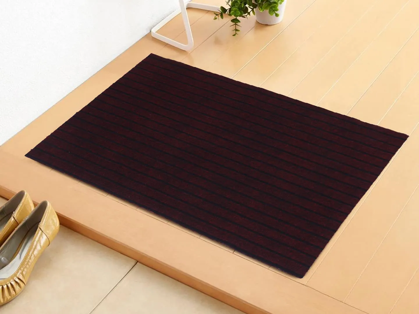 Kuber Industries Microfiber Striped Design Anti-Skid & Water Absorbent Door Mat for Indoor & Outdoor,16"x 24",(Maroon)