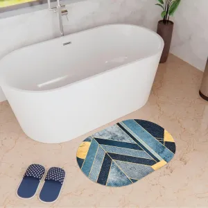 Kuber Industries Oval Bathmat | Soft Anti Skid Door Mat | Non Woven Floor Mat for Home | Non-Slip Mat for Shower-Bathtub | HY054 | Blue