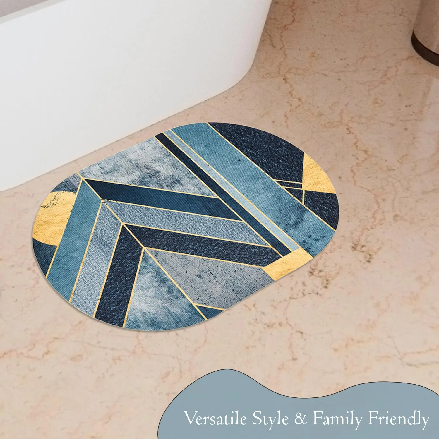 Kuber Industries Oval Bathmat | Soft Anti Skid Door Mat | Non Woven Floor Mat for Home | Non-Slip Mat for Shower-Bathtub | HY054 | Blue