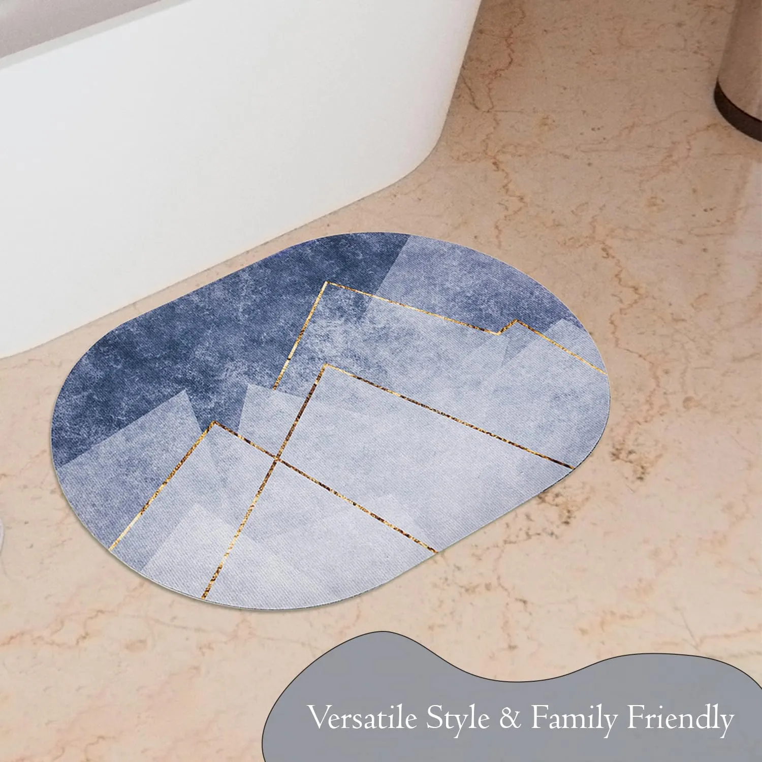 Kuber Industries Oval Bathmat | Soft Anti Skid Door Mat | Non Woven Floor Mat for Home | Non-Slip Mat for Shower-Bathtub | HY060 | Blue