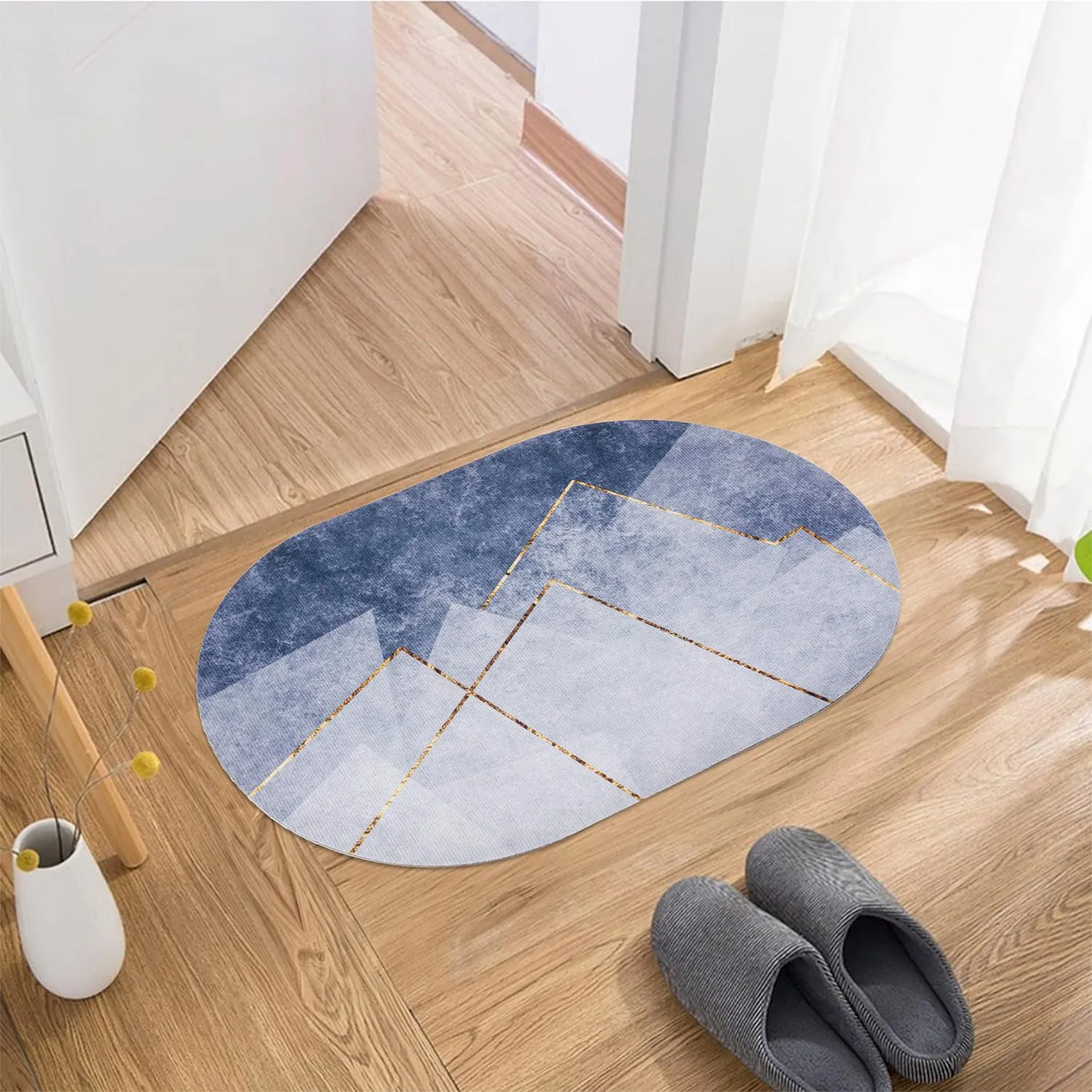 Kuber Industries Oval Bathmat | Soft Anti Skid Door Mat | Non Woven Floor Mat for Home | Non-Slip Mat for Shower-Bathtub | HY060 | Blue