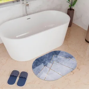 Kuber Industries Oval Bathmat | Soft Anti Skid Door Mat | Non Woven Floor Mat for Home | Non-Slip Mat for Shower-Bathtub | HY060 | Blue