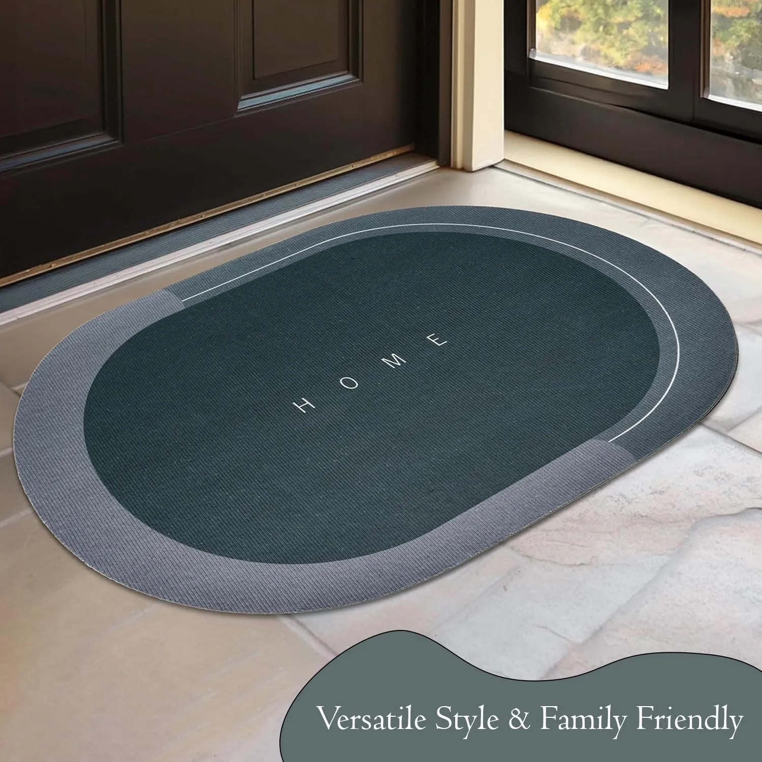 Kuber Industries Oval Bathmat | Soft Anti Skid Door Mat | Non Woven Floor Mat for Home | Non-Slip Mat for Shower-Bathtub | HY078 | Gray