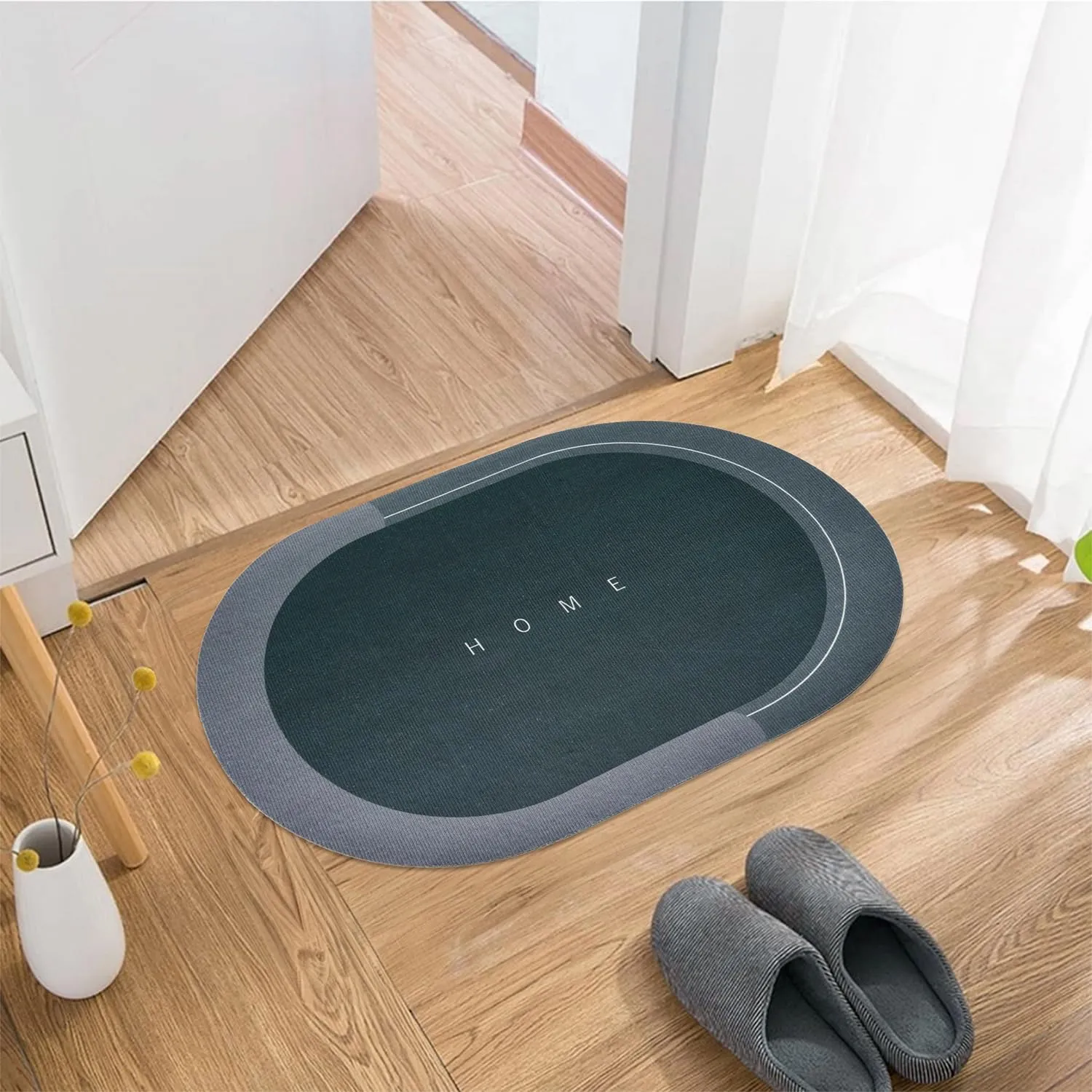 Kuber Industries Oval Bathmat | Soft Anti Skid Door Mat | Non Woven Floor Mat for Home | Non-Slip Mat for Shower-Bathtub | HY078 | Gray