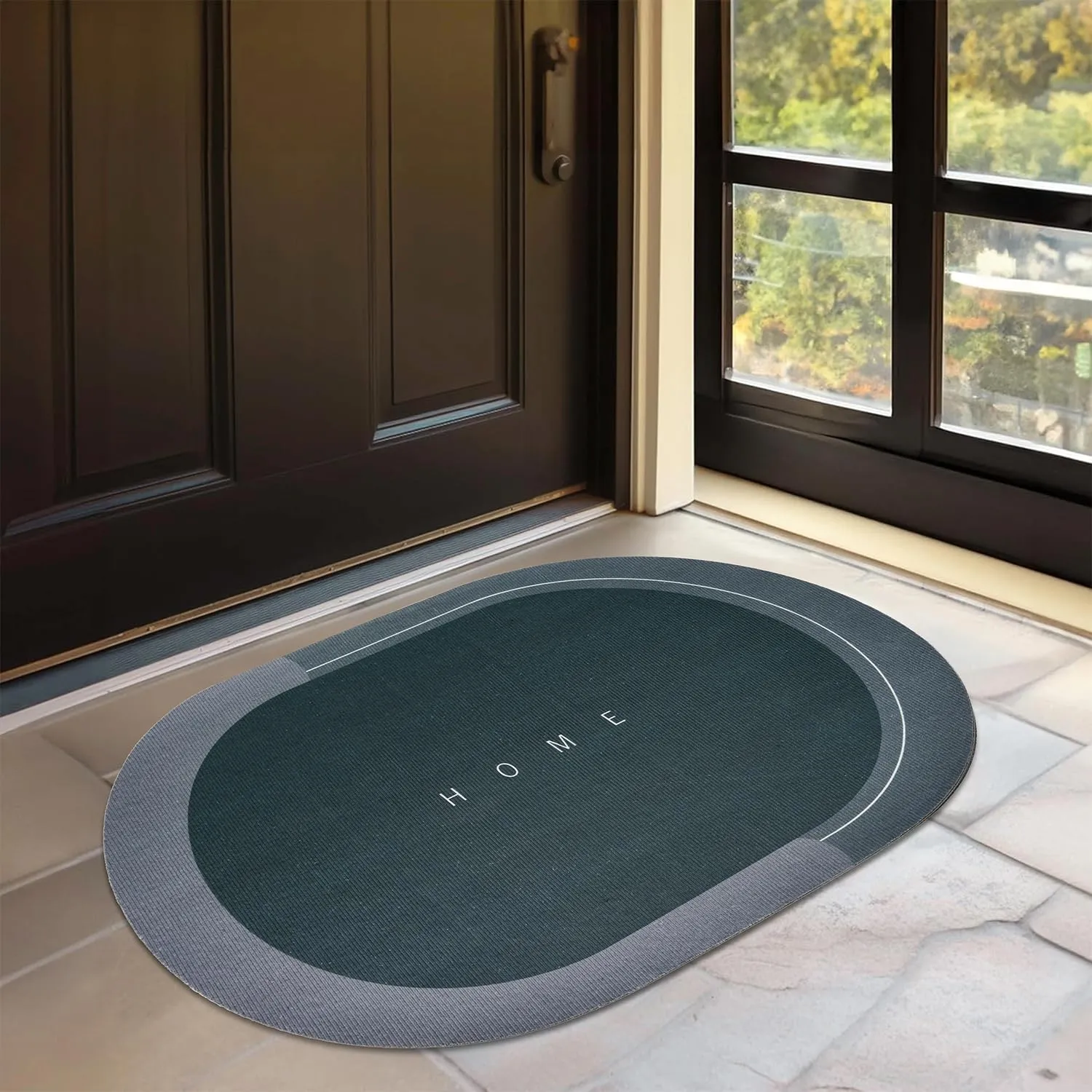 Kuber Industries Oval Bathmat | Soft Anti Skid Door Mat | Non Woven Floor Mat for Home | Non-Slip Mat for Shower-Bathtub | HY078 | Gray