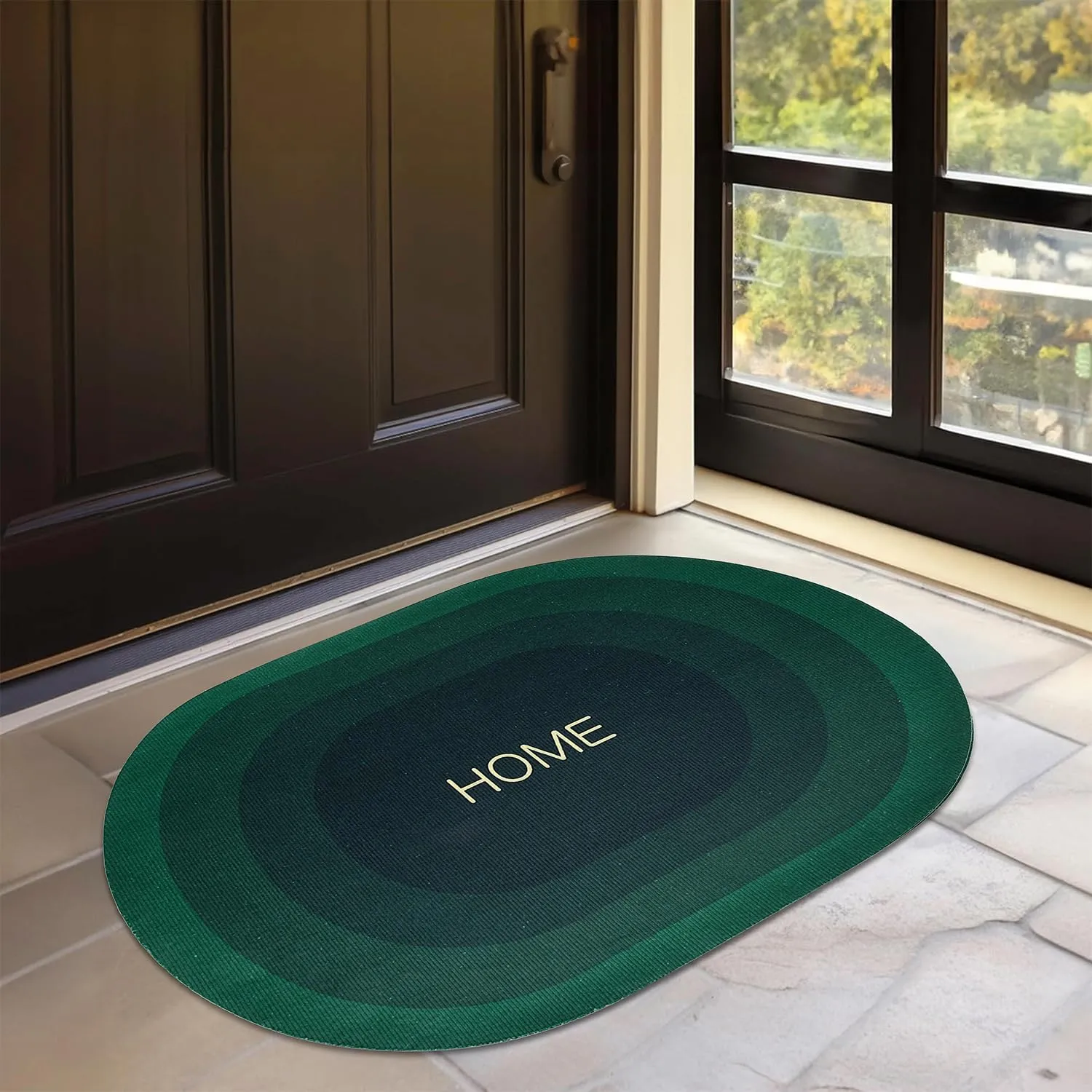 Kuber Industries Oval Bathmat | Soft Anti Skid Door Mat | Non Woven Floor Mat for Home | Non-Slip Mat for Shower-Bathtub | HY080 | Green