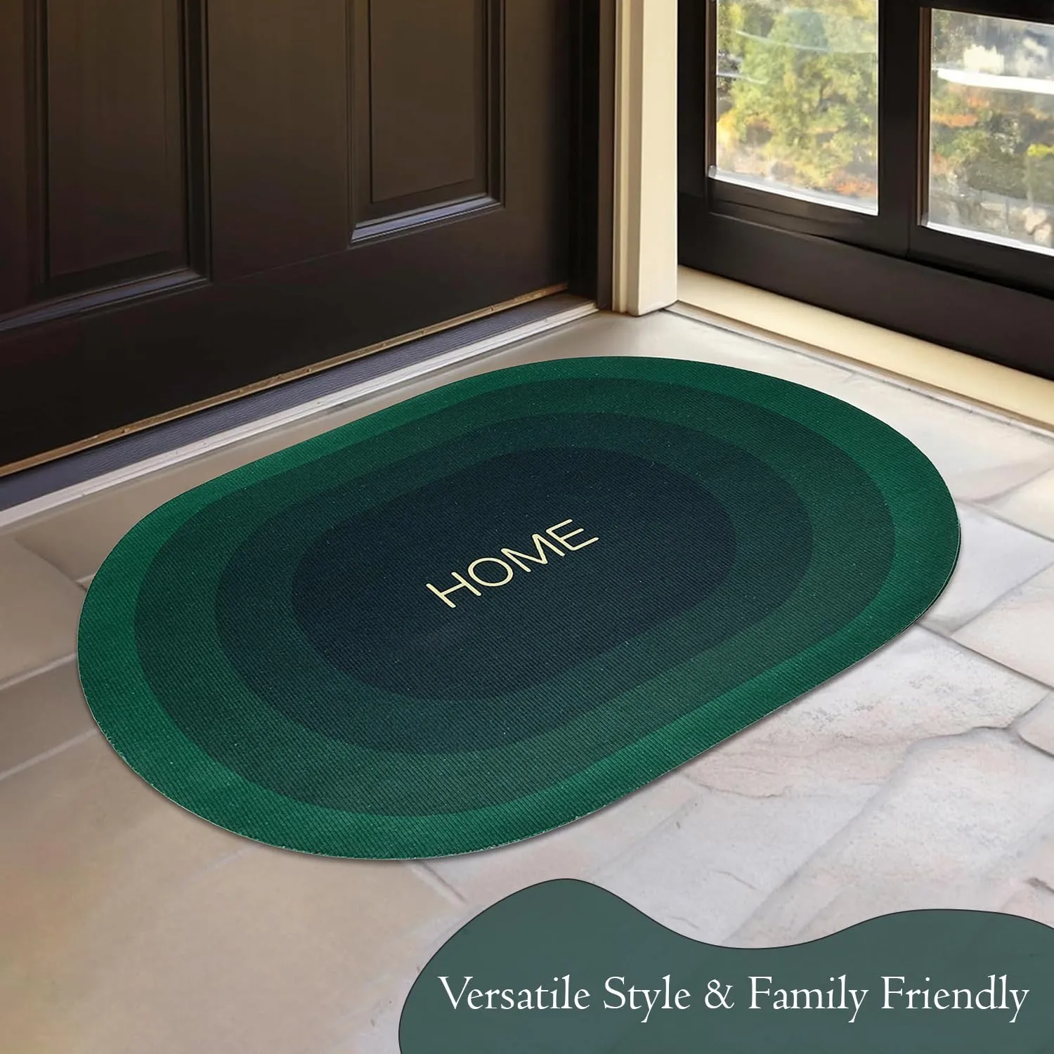 Kuber Industries Oval Bathmat | Soft Anti Skid Door Mat | Non Woven Floor Mat for Home | Non-Slip Mat for Shower-Bathtub | HY080 | Green