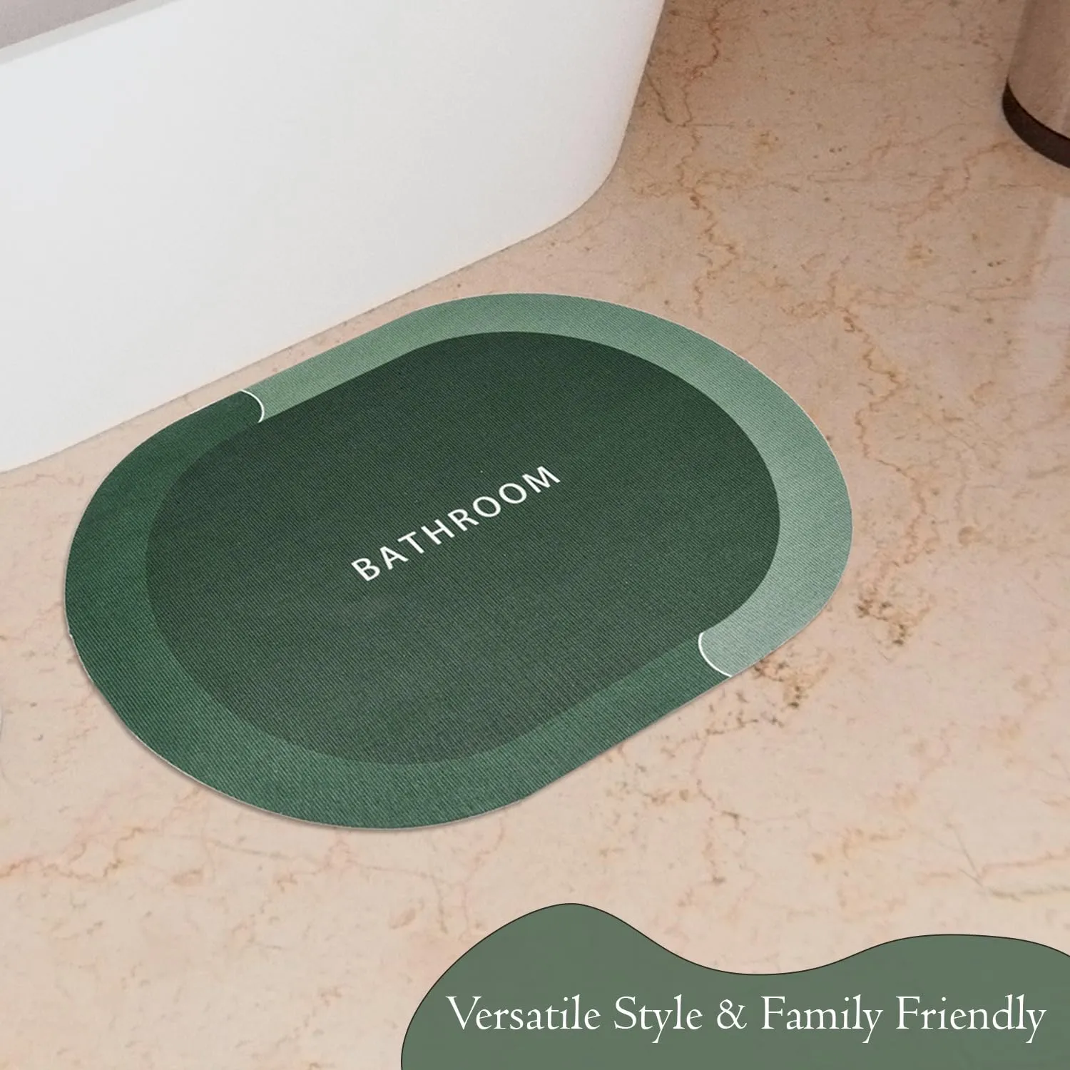 Kuber Industries Oval Bathroom Mat | Soft Anti Skid Bath Mat | Non Woven Floor Mat for Home | Non-Slip Mat for Shower-Bathtub | HY074 | Green