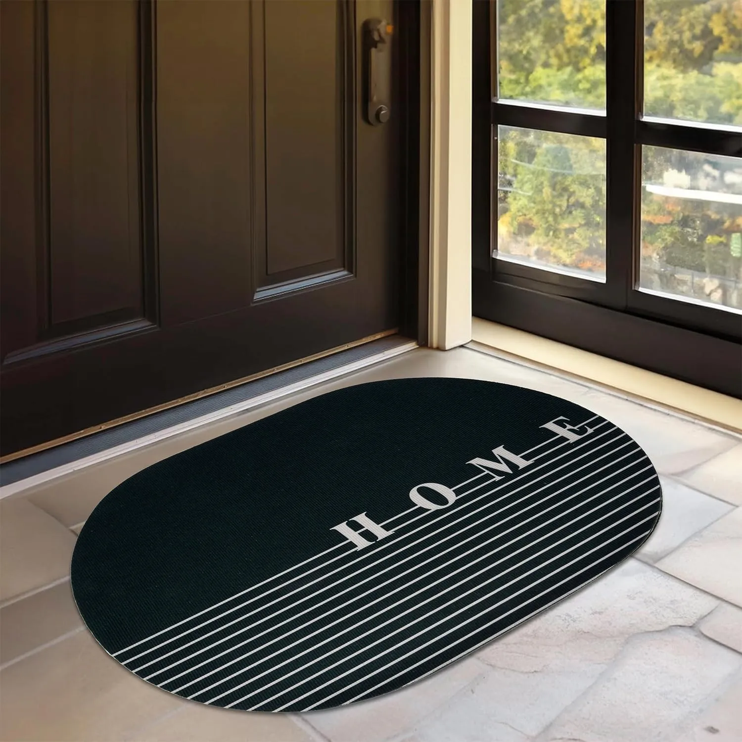 Kuber Industries Oval Doormat | Soft Anti Skid Door Mat | Non Woven Floor Mat for Home | Non-Slip Door Mat for Entrance | HY084 | Black