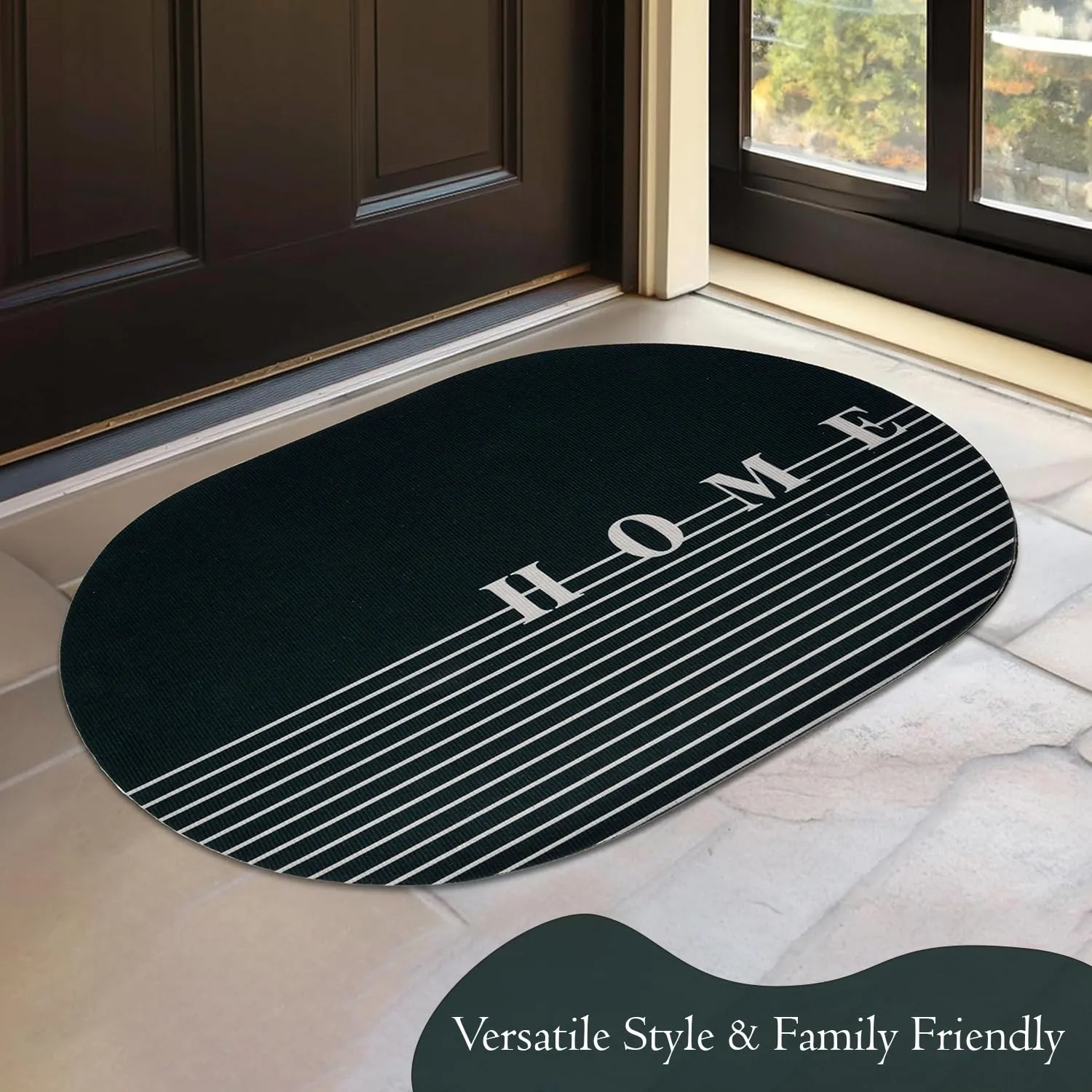 Kuber Industries Oval Doormat | Soft Anti Skid Door Mat | Non Woven Floor Mat for Home | Non-Slip Door Mat for Entrance | HY084 | Black