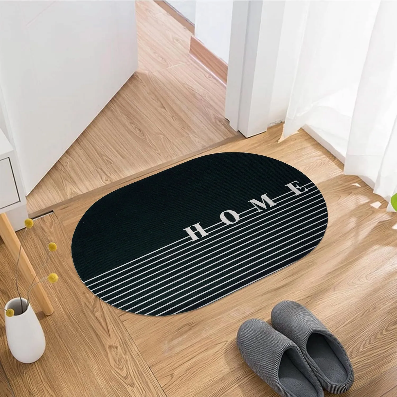 Kuber Industries Oval Doormat | Soft Anti Skid Door Mat | Non Woven Floor Mat for Home | Non-Slip Door Mat for Entrance | HY084 | Black