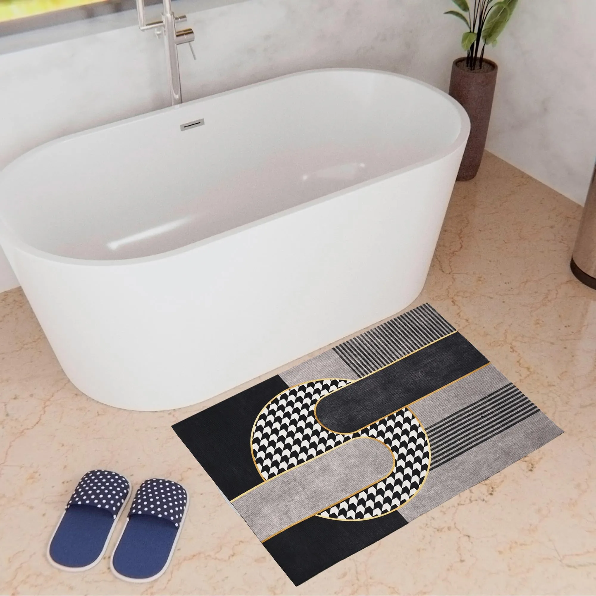 Kuber Industries Rectangular Bathmat | Soft Anti Skid Door Mat | Non Woven Floor Mat for Home | Non-Slip Mat for Shower-Bathtub | HY068 | Black & Gray