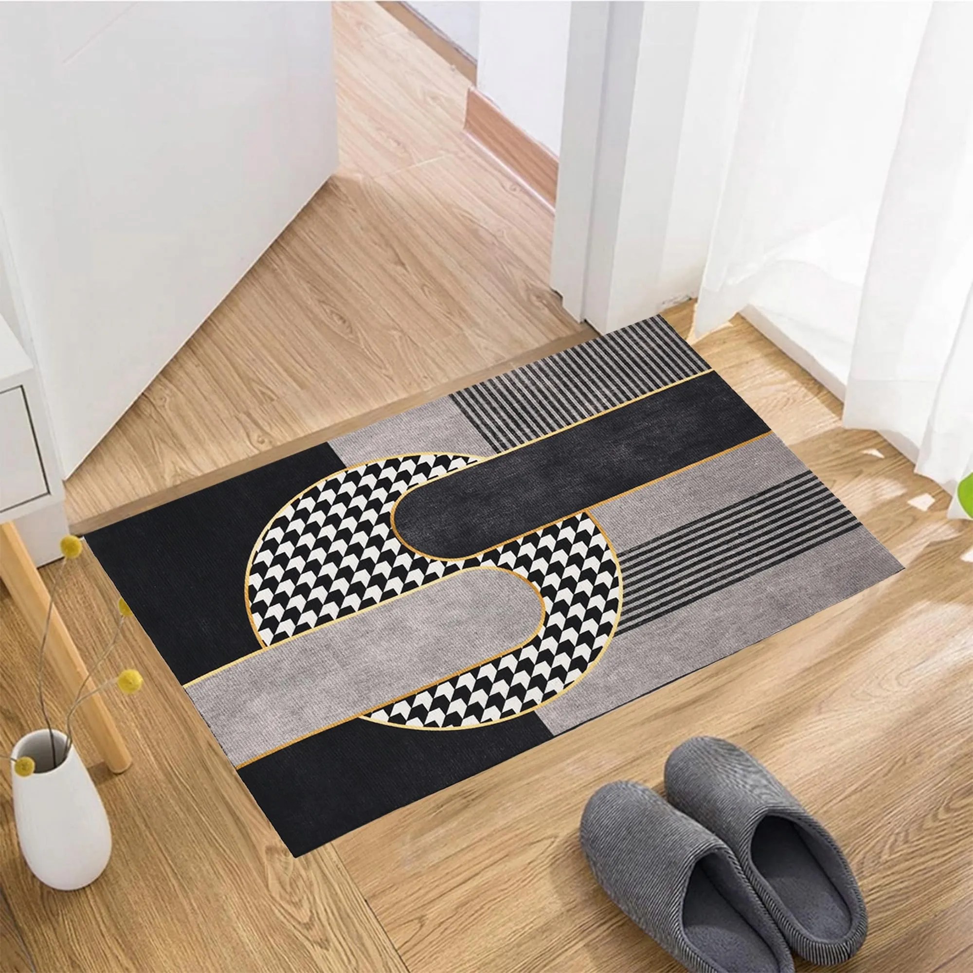 Kuber Industries Rectangular Bathmat | Soft Anti Skid Door Mat | Non Woven Floor Mat for Home | Non-Slip Mat for Shower-Bathtub | HY068 | Black & Gray