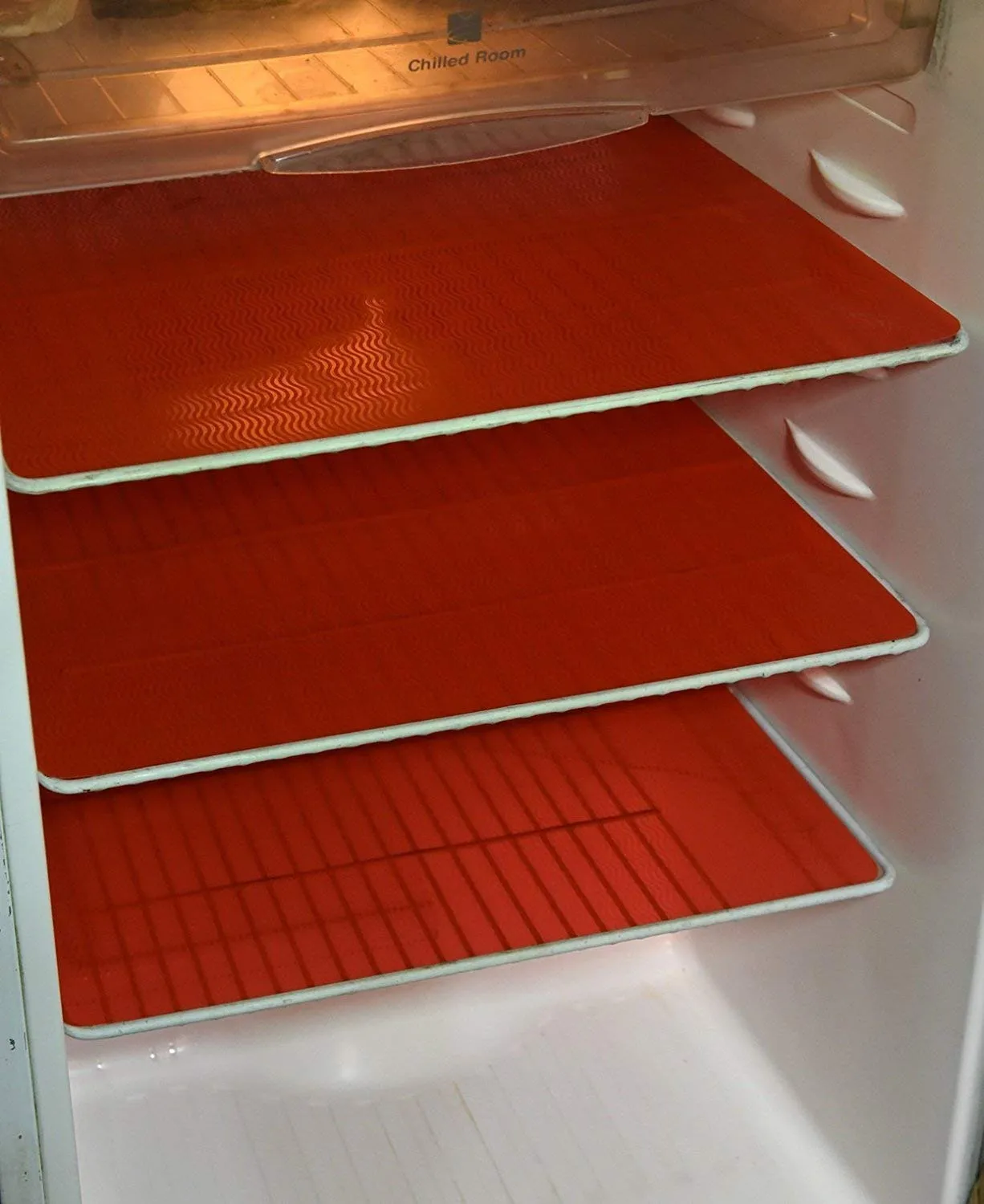 Kuber Industries Refrigerator Drawer Mats/Fridge Mats/Multi Purpose Mats Set of 6 Pcs (Red)