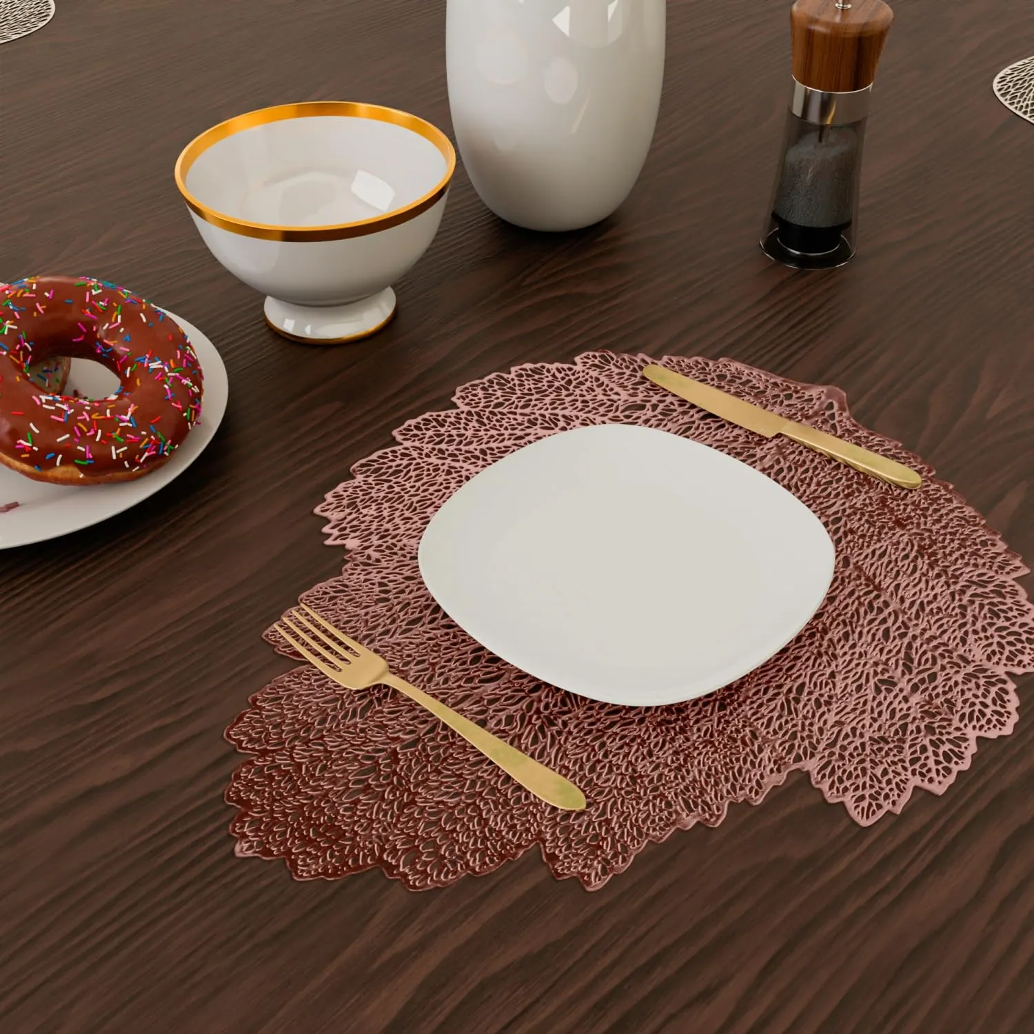 Kuber Industries Side Table Mats | Table Mat for Bedroom | Bed-Side Table Mat | Center Table Mat | Table Dining Mat | Table Runner Mat | Patta Shape | 2 Piece Set | Copper