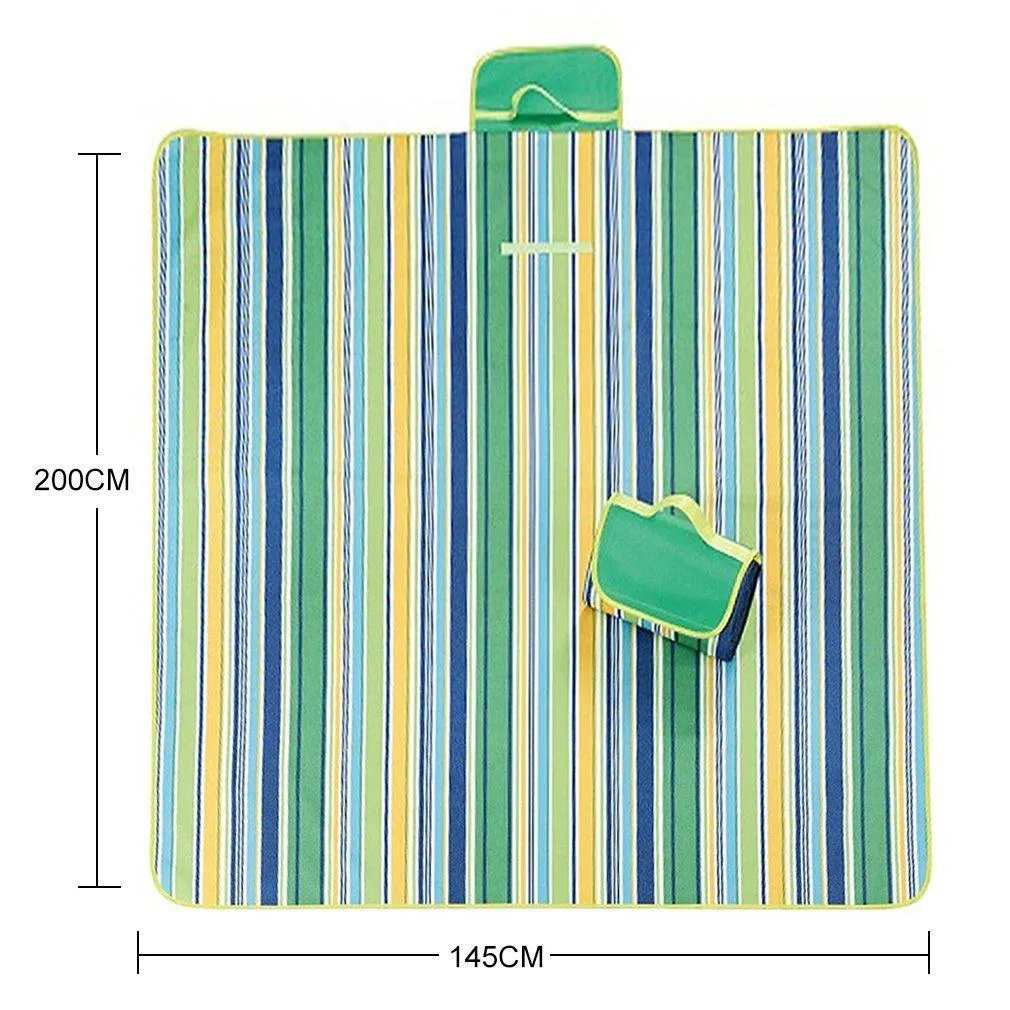 Outmall Beach Blanket, Portable Foldable Waterproof Sandproof Mat Outdoor Travel Camping Picnic Blanket Tote for BBQ Hiking Backyard Grass Sports and Games - 79&quot; L x 57&quot; W Size (Green Stripe)