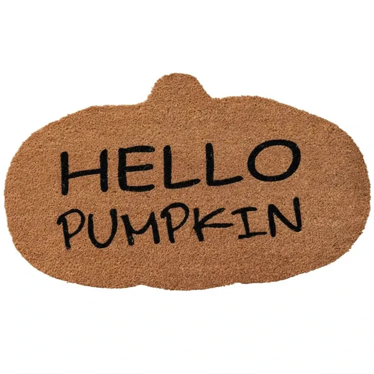 "Hello Pumpkin" Festive Shaped Coir Mat - 30" x 18"