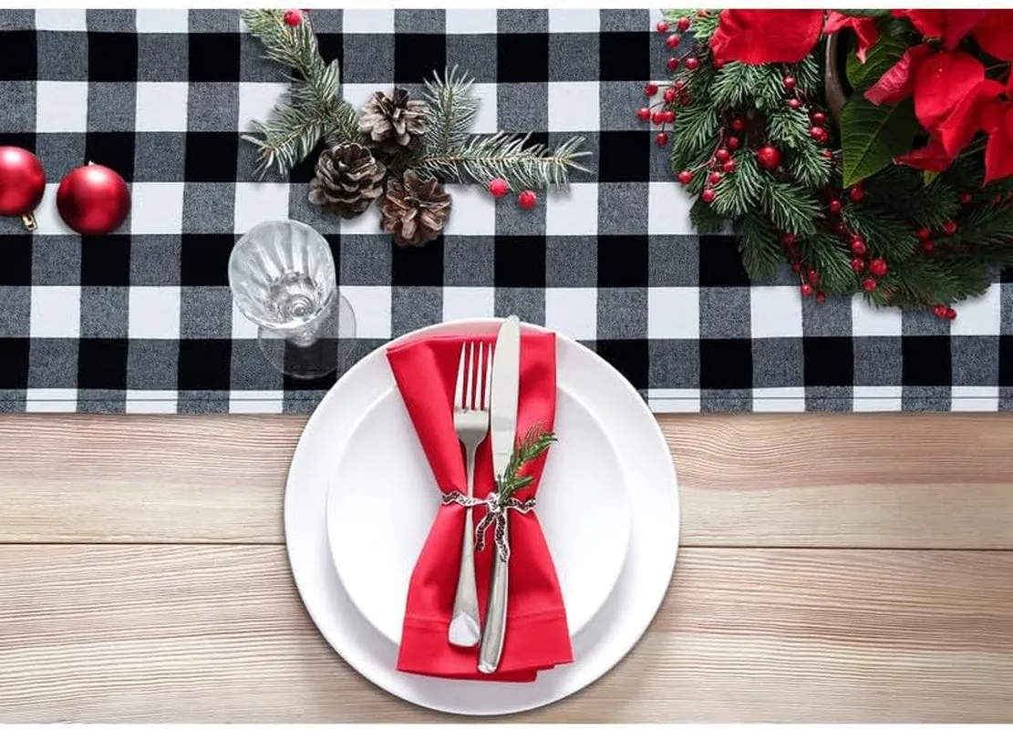 "Reversible Buffalo Check Christmas Table Runner - 14 X 108 Inch"