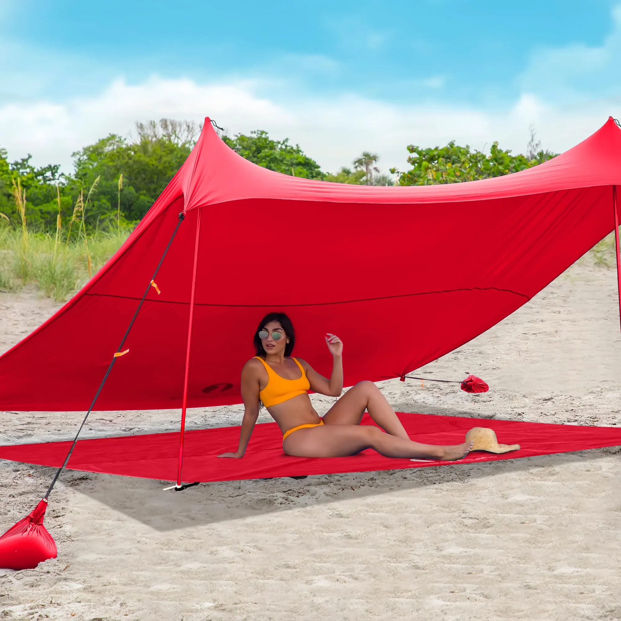 Red Suricata Red Sand Free Beach Mat Blanket – Compatible with Red Beach Sun Shade Canopy