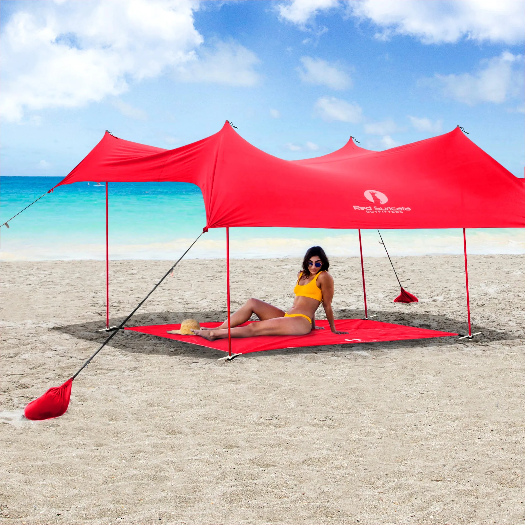 Red Suricata Red Sand Free Beach Mat Blanket – Compatible with Red Beach Sun Shade Canopy