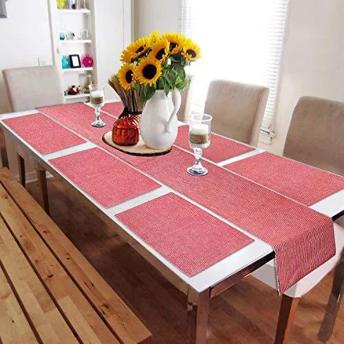 Ribbed Cotton Heat Resistant Dining Table Mat, Red