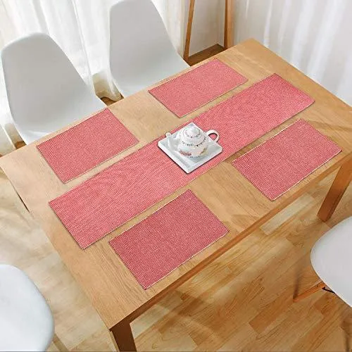 Ribbed Cotton Heat Resistant Dining Table Mat, Red