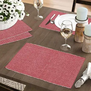 Ribbed Cotton Heat Resistant Dining Table Mat, Red