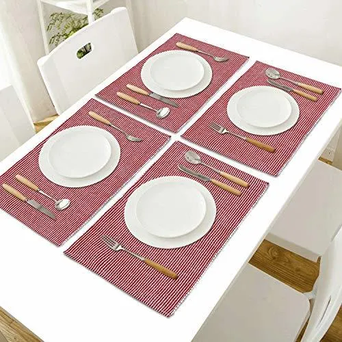 Ribbed Cotton Heat Resistant Dining Table Mat, Red