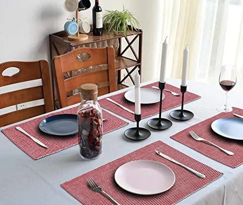 Ribbed Cotton Heat Resistant Dining Table Mat, Red