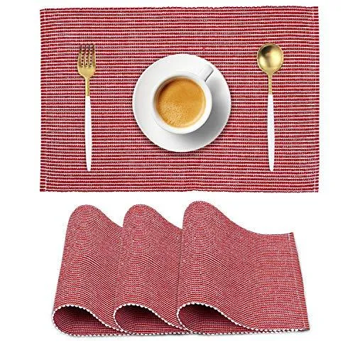 Ribbed Cotton Heat Resistant Dining Table Mat, Red