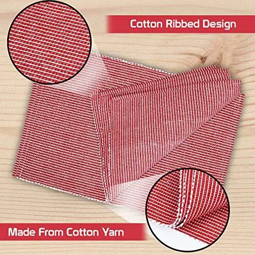 Ribbed Cotton Heat Resistant Dining Table Mat, Red