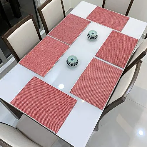 Ribbed Cotton Heat Resistant Dining Table Mat, Red