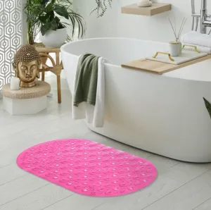 Savya Home Diatom Mud Oval Bathroom Floor Mat PVC/Non-Slip & Soft/Light Weight Mat for Living Room, Anti Skid Mat for Bathroom Floor/Shower Mat/Multipurpose Mat (Dark Blue) (Pink)