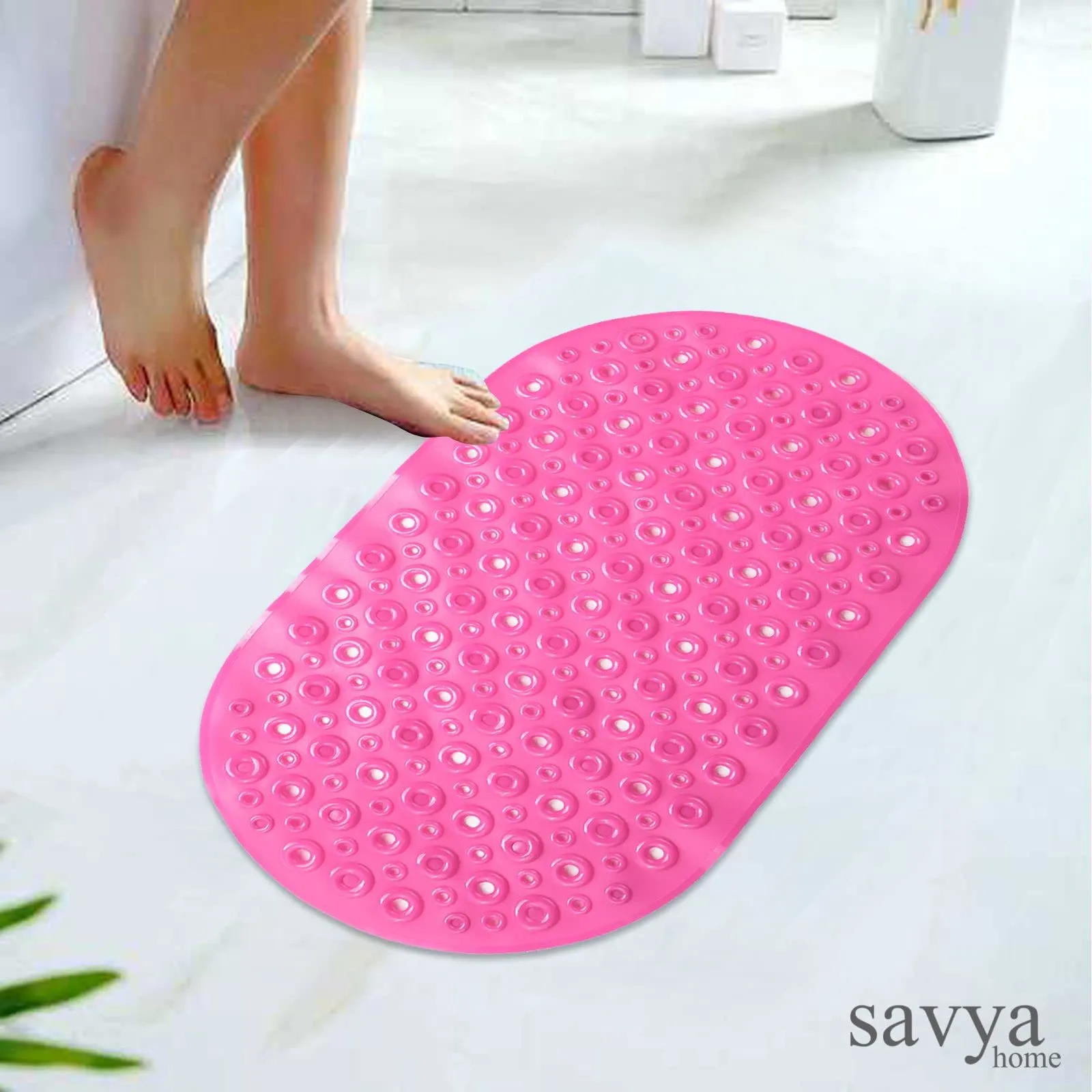 Savya Home Diatom Mud Oval Bathroom Floor Mat PVC/Non-Slip & Soft/Light Weight Mat for Living Room, Anti Skid Mat for Bathroom Floor/Shower Mat/Multipurpose Mat (Dark Blue) (Pink)