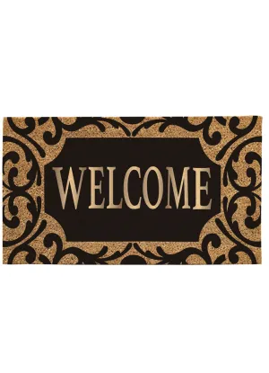 Scroll Metallic Welcome Rubber Inset Coir Mat by Evergreen