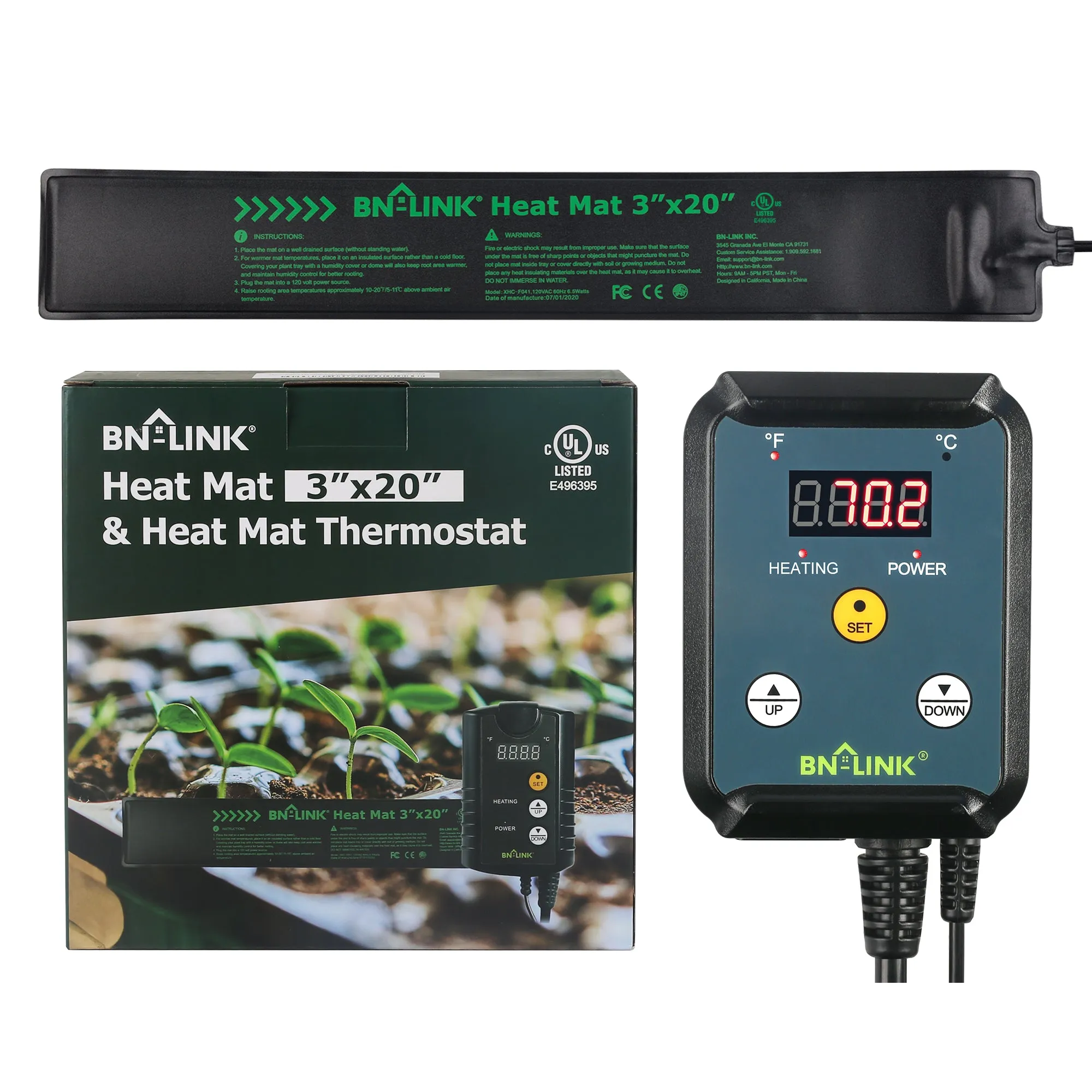 Seedling Heat Mat 3" x 20" with Heating Thermostat Outlet Controller BN-LINK