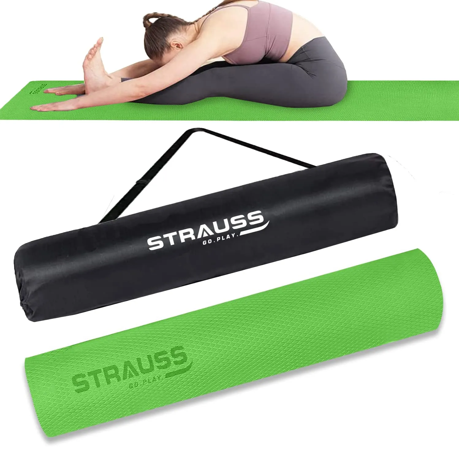 Strauss Anti Skid EVA Yoga Mat with Carry Bag, 4mm, (Green)