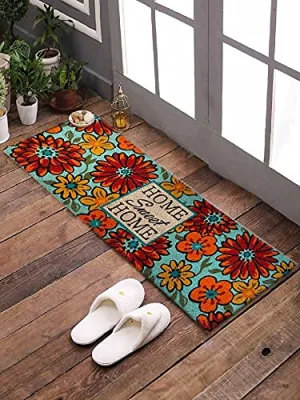 SWHF Natural Coir Printed Double Doormat (Natural) Long-Lasting, Anti-Slip, Heavy Duty Thick Entryway Rug with PVC Backing for Indoor & Covered Door Entrances 120 x 40 cm