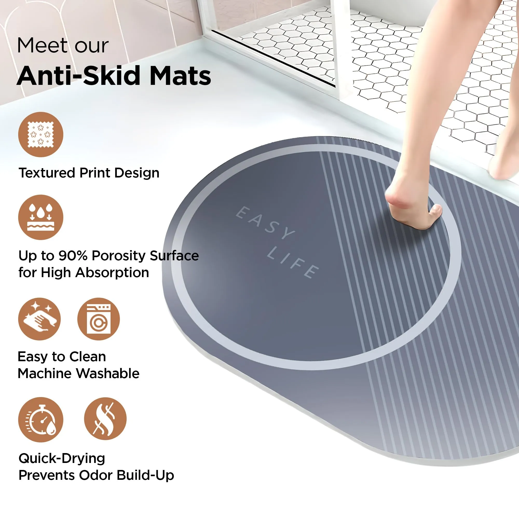 UMAI Polyester Non-Woven Felt Bathroom Mat(40 * 60cm) Bath Mat | Anti Skid Mat for Bathroom Floor | Bathroom Accessories | Bathroom Mats Water Soak | Non Slip Mat for Bathroom | Floor Mat