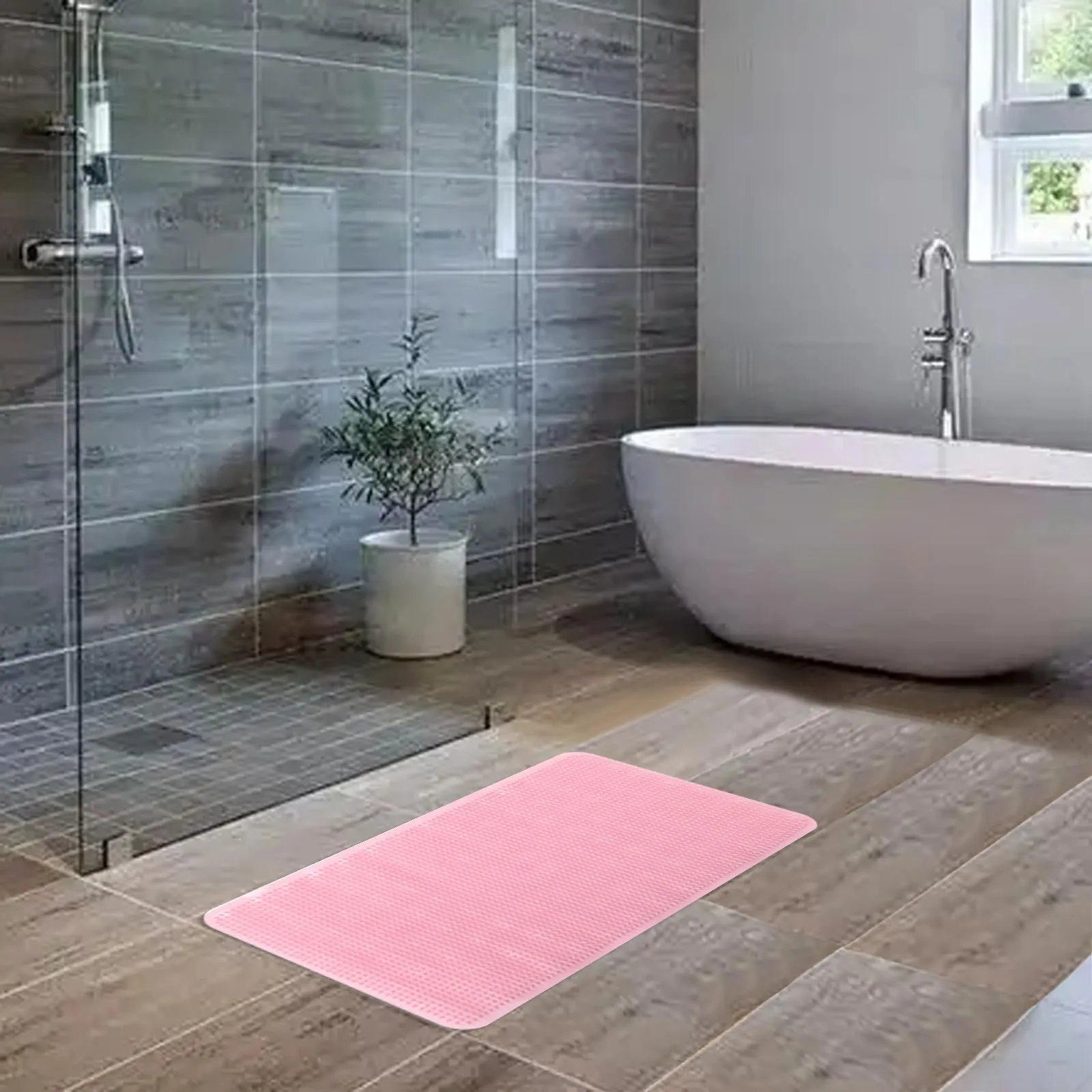 UMAI X SAVYA Home Bathroom Floor Mat PVC/Non-Slip & Soft/Light Weight Mat for Living Room, Anti Skid Mat for Bathroom Floor/Shower Mat/Multipurpose Mat (Grey) (Pink)