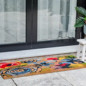 Watercolour Floral Thick Long Coir Doormat for Home