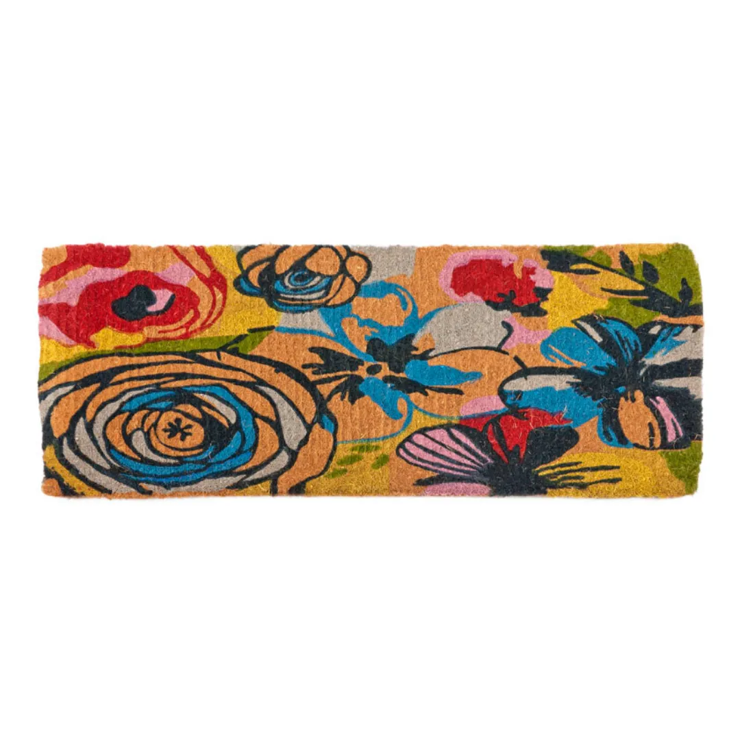 Watercolour Floral Thick Long Coir Doormat for Home