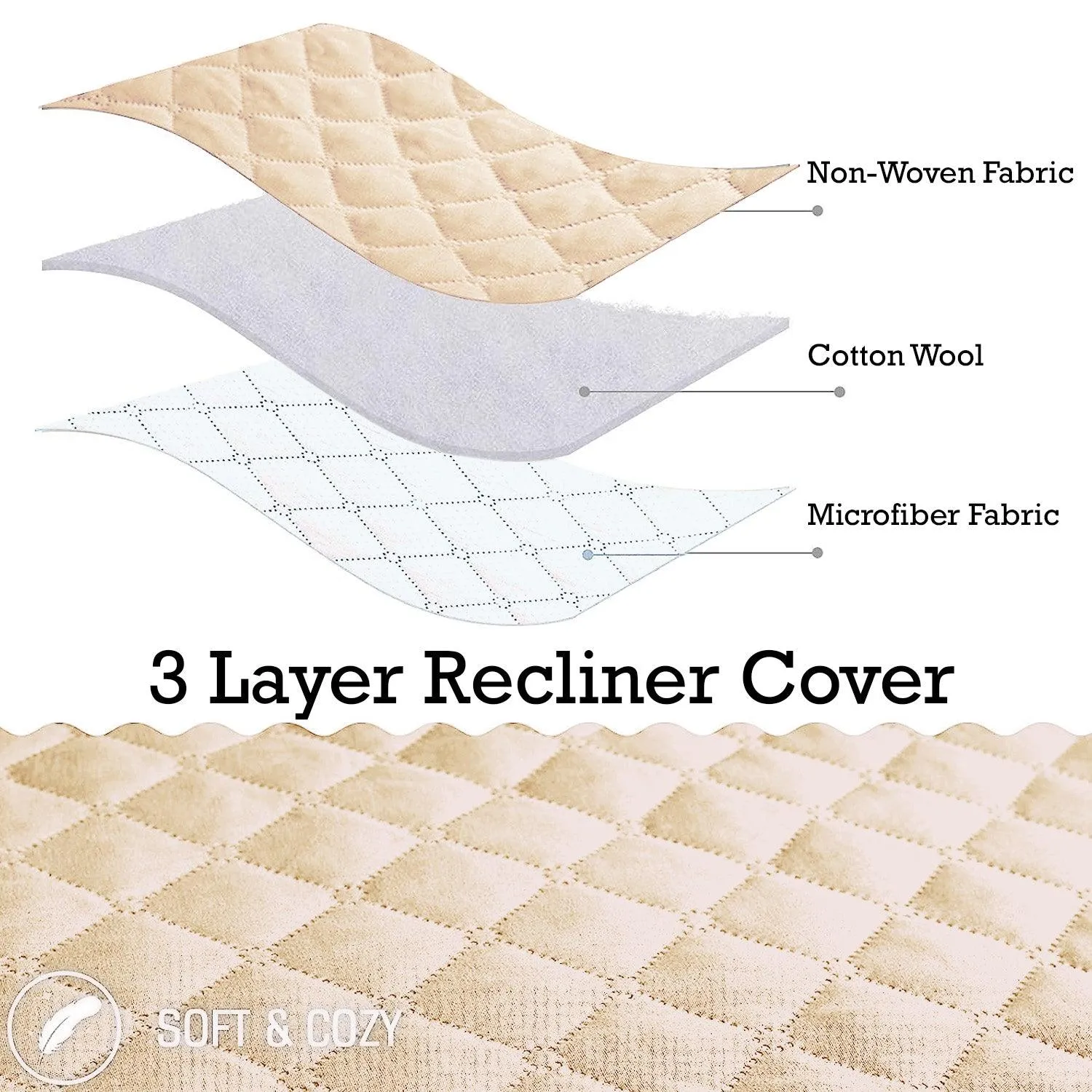 Waterproof Quilted Recliner Sofa Mat for One Seater Recliner Sofa, Cream